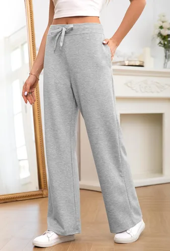 Vista 2 de ZJCT Pantalones deportivos de pierna ancha para mujer, pantalones sueltos de cintura alta con cordón de ajuste casual, holgados, pantalones de yoga