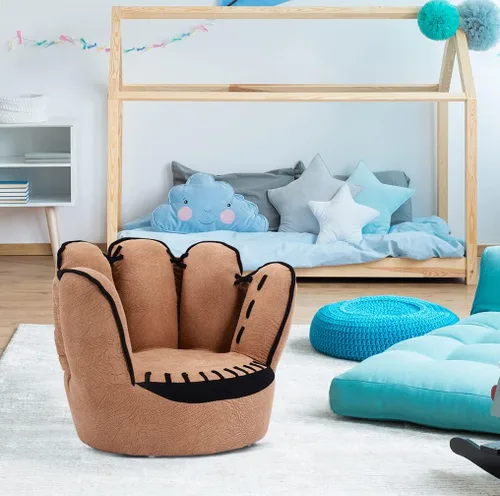 Vista 4 de Costzon Sofá para niños con estructura de madera maciza y diseño de guante de béisbol, sillón para niños para sala de juegos, guardería, jardín