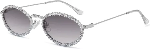 Vista 3 de SOJOS Retro Skinny Oval Rhinestone Sunglasses for Women 90s Styles Bling Hippie Disco Trendy Sun Glasses Small Face SJ1205