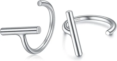 Vista 10 de CHIC & ARTSY Aretes de medio aro de plata de ley 925 para mujer, juego de aros pequeños con barra de bola, estrella, luna y perla, ligeros, ajuste