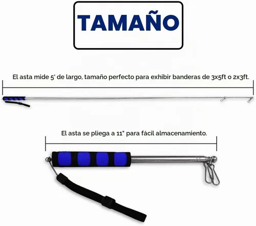 Vista 6 de Poste de mano retráctil extensible compacto (azul) - 11 pulgadas perfecto para mochilas, llevar a eventos, desfiles, excursiones, fiestas, etc