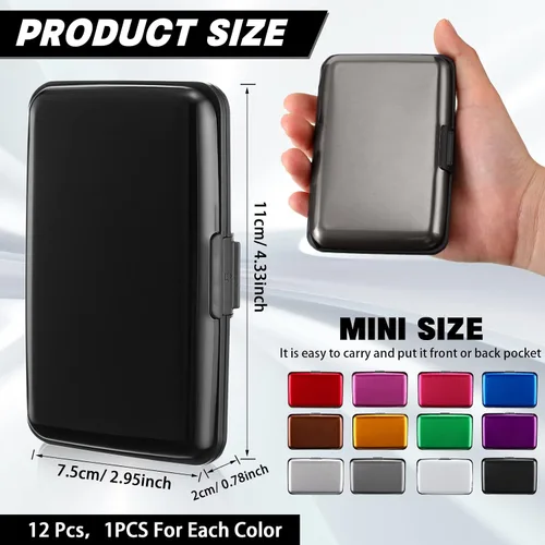 Vista 2 de 12 piezas de bloqueo RFID para tarjetas de crédito, mini cartera delgada de aluminio de metal, protector de tarjeta de crédito, funda rígida