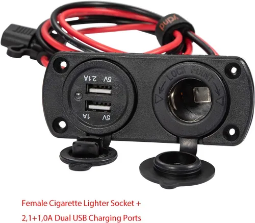 Vista 2 de Kit de bricolaje Serie DIY YCIND enchufe hembra para encendedor de cigarrillos con doble carga USB, enchufe de alimentación de 30A de alta