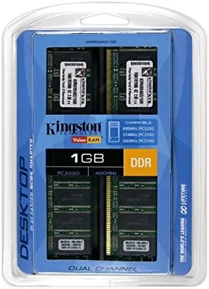 Vista 2 de Kingston ValueRAM Kit de 1 GB (módulos de 2 x 512 MB) 400MHz PC3200 DDR Memoria de escritorio (KVR400AK2/1GR)