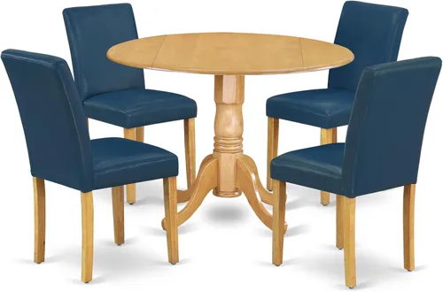 Vista 19 de East West Furniture DLAB5-BLK-73 - Juego de mesa de comedor de 5 piezas para 4 personas, incluye una mesa de cocina redonda con gota y 4 sillas