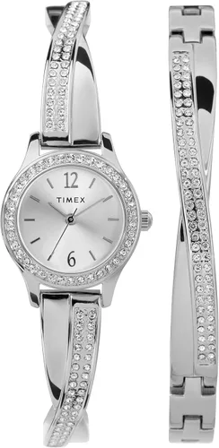 Vista 5 de Timex Conjunto de regalo de reloj y pulsera de cristal de 0.748 in para mujer