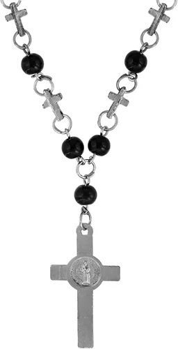 Vista 2 de Indian Collectible - Joyería católica de 0.354 in con cuentas negras de cruz de Jesús, crucifijo, rosario, cuentas de oración, collar de mala