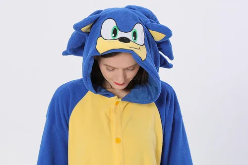 Vista 6 de BDZaigozaiwu Pijama sónico para adultos, disfraz de Halloween, de una sola pieza, ropa de dormir para hombres y mujeres