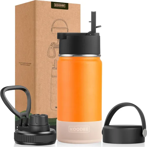 Vista 152 de koodee Botella de agua para niños, botella de agua de acero inoxidable de 12 onzas con aislamiento al vacío para la escuela, botella de agua de boca