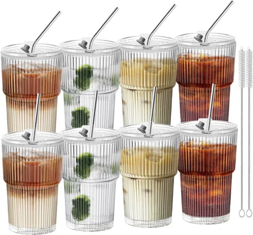 Vista 11 de HIGIINC Tazas de café helado con tapas y pajitas 2 piezas, juego de 16 OZ de vasos irrompibles para beber, vasos de plástico transparente