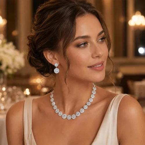 Vista 4 de Conjuntos de joyas de boda para mujer, collar de diamantes