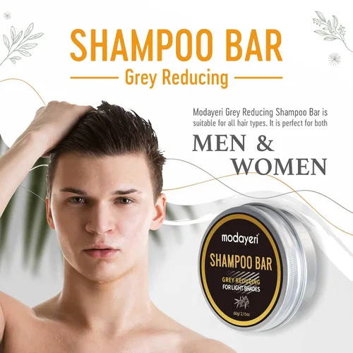 Vista 3 de Grey Hair Restoring Solid Shampoo Bar - Carbón de bambú Tratamiento especial para oscurecer naturalmente el cabello gris y blanco, 2.15 onzas