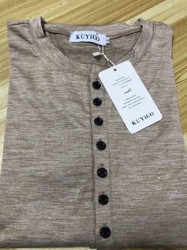 Vista 2 de KUYIGO Henley - Camiseta básica de manga corta y larga para hombre