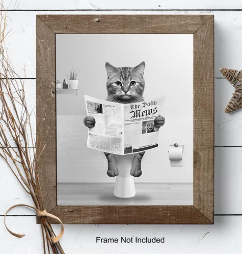 Vista 8 de Arte de pared de baño para amantes de los gatos, accesorios de baño para niños, mujeres y hombres, bonito arte de pared de gato, decoración de niña