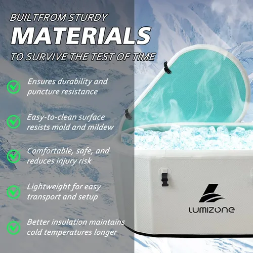 Vista 7 de Lumizone Bañera de inmersión fría inflable de 132 galones de capacidad, baño de hielo portátil, compatible con enfriadores de agua con tapa, sellos
