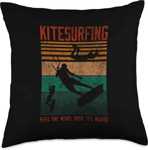 Vista 4 de Summer Kitesurf Apparel For Kitesurfers Almohada de kitesurf envejecida Feel the Wind, Ride The Waves, 16 x 16 pulgadas, multicolor