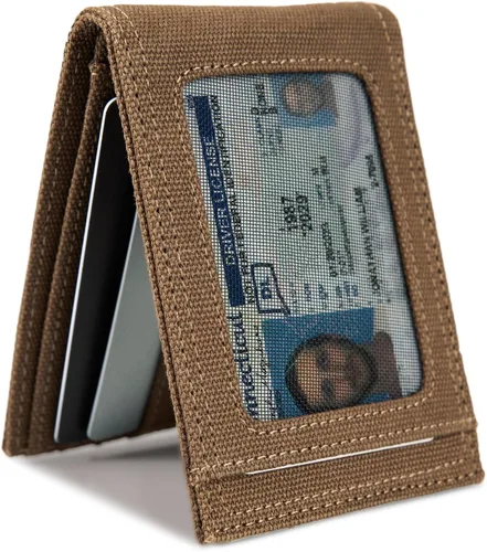 Vista 4 de WOLVERINE Men's Slim Wallet Money Clip RFID Protection ID Window Leather Canvas