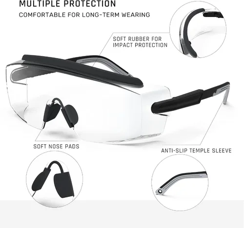 Vista 6 de Gafas de seguridad antivaho Gafas de seguridad sobre gafas protectoras con lentes antiarañazos ajustables