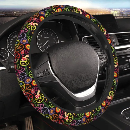 Vista 10 de Funda de volante vintage floral hippie de los 70, diseño de hongo retro, cubierta de volante de neopreno antideslizante para mujeres, hombres