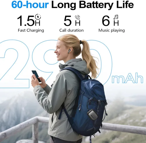 Vista 5 de kurdene Auriculares Inalámbricos Bluetooth 5.4 Auriculares 60H Tiempo de Reproducción Graves Profundos Estéreo Auriculares con Micrófono Cómodos