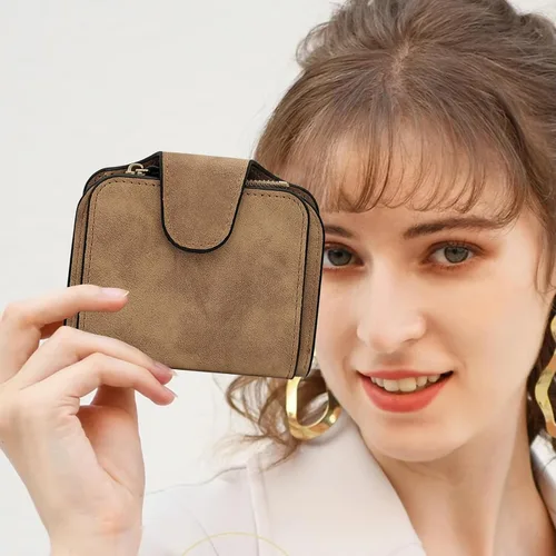 Vista 5 de Cartera de piel sintética para mujer, elegante cartera con múltiples ranuras para tarjetas, bolsillo con cremallera, compartimento para efectivo