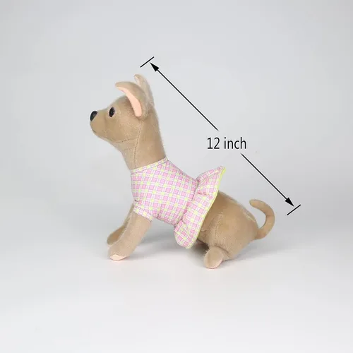 Vista 2 de CU-MATE Perro de peluche Chihuahua de 12 pulgadas, juguete realista de cachorro sentado con falda (regalo de presente)