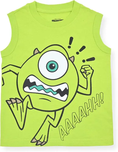 Vista 4 de Disney Monsters Inc Mike Wazowski and James Sullivan - Paquete de 2 camisetas sin mangas para niños pequeños, grisverde