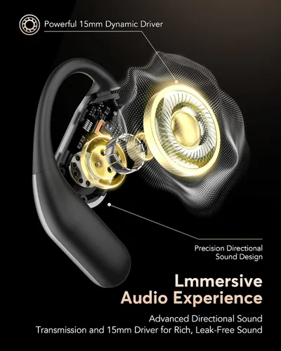 Vista 6 de Auriculares inalámbricos Bluetooth ultra abiertos, ergonómicos Pro sobre la oreja con diseño de silicona similar al aire, auriculares de conducción