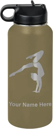 Vista 19 de LaserGram Botella de agua personalizada, soporte de mano de gimnasta, acero inoxidable de doble pared aislada al vacío con popote superior, regalo