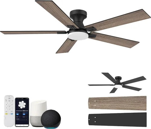 Vista 13 de Ventilador de techo inteligente de 42 pulgadas con control remoto de luces Montaje empotrado en negro y nogal
