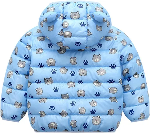 Vista 2 de Kids Snowsuit with Bear Hoods Boy Girl Puffer Padded Jackets Toddler Cute Cartoon Hooded Down Coats Winter Warm Outwear A001