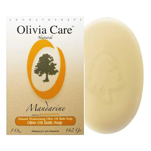 Vista 2 de Olivia Care Jabón en barra de mandarina – Aceite de oliva puro Ingredientes 100% naturales, orgánico, vegano – Para rostro y cuerpo. Molido triple