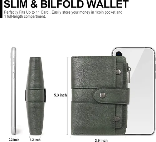 Vista 2 de CLUCI Cartera pequeña para mujer, de cuero, plegable, multitarjeta, organizador de diseñador, moneda con cremallera y ventana de identificación