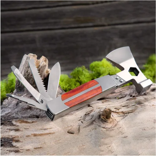 Vista 6 de Sheffield 12301 Camper - Herramienta múltiple de cabeza de hacha 12 en 1, hacha, martillo, destornilladores, escalador de pescado, llave hexagonal