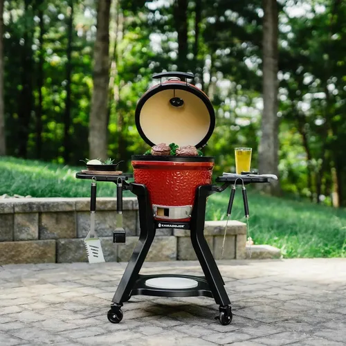 Vista 6 de Joe Jr - Parrilla de carbón portátil de 3 piezas por Kamado Joe con cubierta de parrilla y carrito con estantes laterales