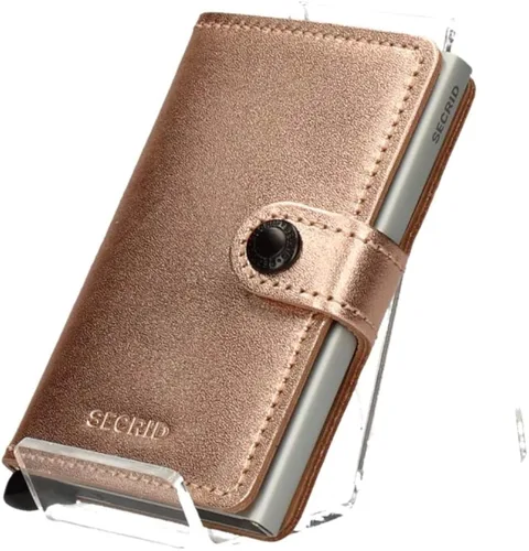 Vista 2 de SECRID Mini billetera, color rosa, piel auténtica con protección RFID, capacidad para hasta 12 tarjetas