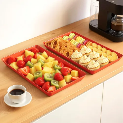 Vista 7 de WOWBOX 4 bandejas de servir para entretenimiento, platos para servir aperitivos, frutas, galletas, postres, bandejas de plástico reutilizables
