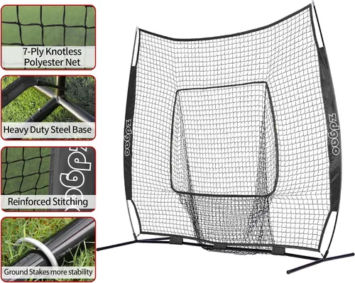 Vista 2 de 7x7FT Baseball Net for Any Skill Level Players to Batting&Hitting&Pitching Complete Set-Net&Carry Bag&Ground Stake(Stable&Portable);Tear-resistant