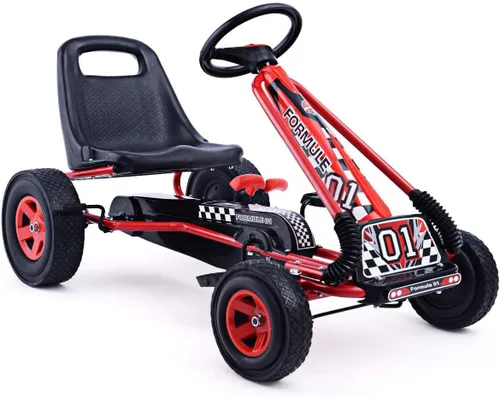 Vista 15 de HONEY JOY Pedal Go Kart, Go Kart de Pedal de 4 Ruedas para Niños Pequeños, Juguete de Coche de Pedal de Carreras, Adelante/Atrás, Asiento