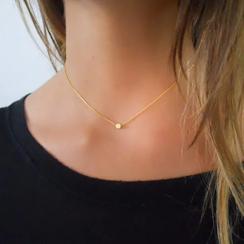 Vista 2 de Annika Bella Collar de cuentas pequeñas, collar de 14 pulgadas, gargantilla de cadena ajustable, gargantilla con dije de lunares, joyería de plata