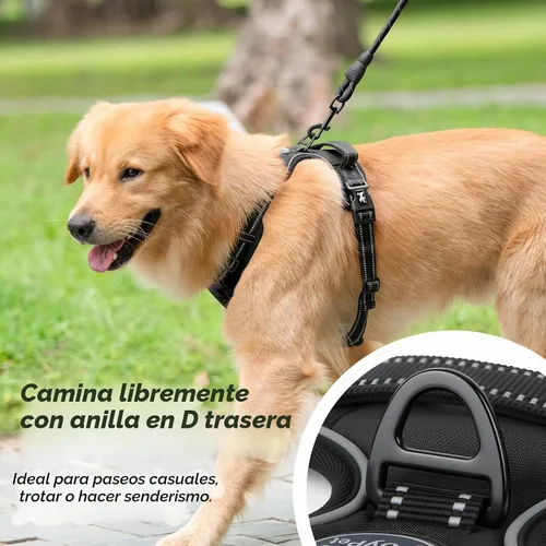 Vista 4 de PoyPet - Arnés para perro, sin tirones ni estrangulamiento, chaleco reflejante ajustable acolchado con enganche frontal y asa para fácil control