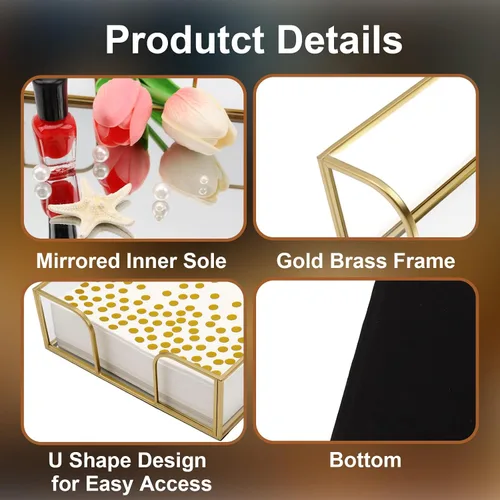 Vista 10 de Servilletero para mesa, servilleteros de vidrio para cocina, servilleteros planos para servilletas de papel, elegante servilletero dorado adecuado