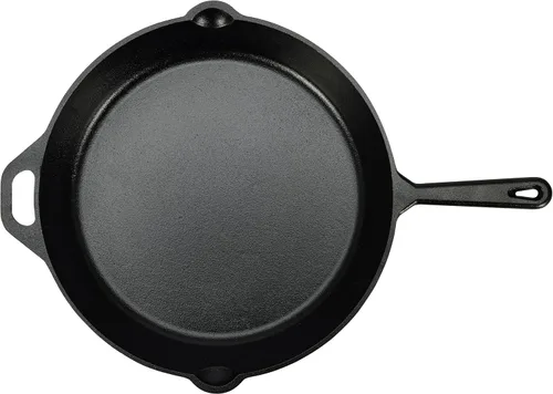 Vista 2 de Amazon Basics Sartén de hierro fundido pre-sazonado, apto para horno, calefacción uniforme, resistente y grande, 15 pulgadas, negro