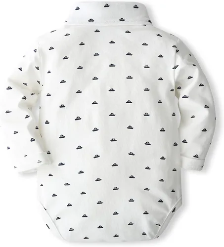 Vista 4 de SALNIER Conjunto de ropa de traje de bebé niño esmoquin trajes de caballero trajes de corbatín camisa tirantes pantalones boina sombrero 0-24M