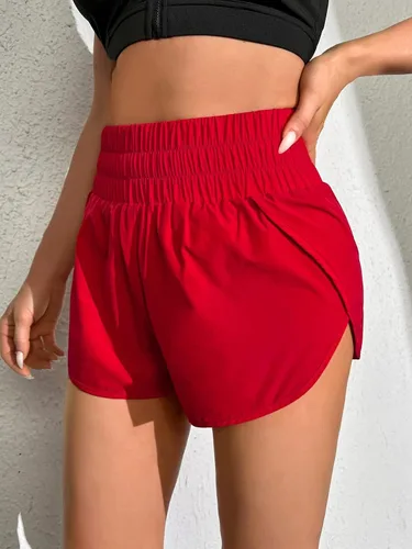 Vista 3 de Cozyease Pantalones cortos deportivos con dobladillo de tulipán para mujer, pantalones cortos lisos y casuales de cintura alta
