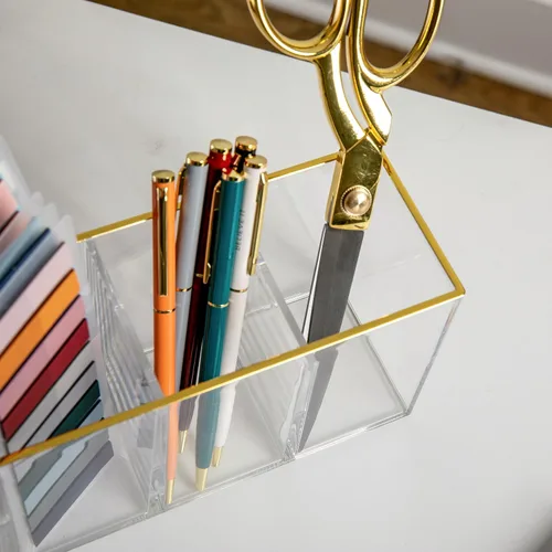 Vista 4 de Martha Stewart Kerry - Organizador de escritorio de plástico con 4 compartimentos, con ribete dorado