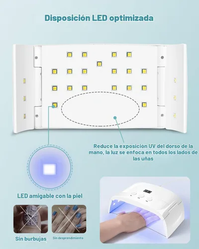 Vista 6 de Lámpara de uñas LED UV espaciosa secadora de luz de curado plegable para esmalte de uñas de gel (lámpara blanca pro)