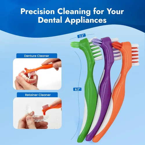 Vista 4 de TCS Cepillo de cerdas suaves frescas para dentaduras postizas, retenedores y alineadores, fabricado con cerdas de nailon Dupont® de primera calidad