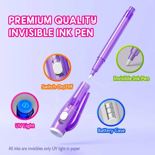 Vista 4 de Juego de Tinta Invisible Espía para Niños, Juguetes de Regalo de Fiesta para Niñas y Niños, Marcadores Mágicos para Niñas y Niños, Diversión al Aire