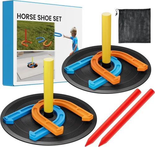 Vista 8 de NQV Juego exterior de herradura, kit de juego de zapatos de caballo, juego de herradura para niños y adultos.